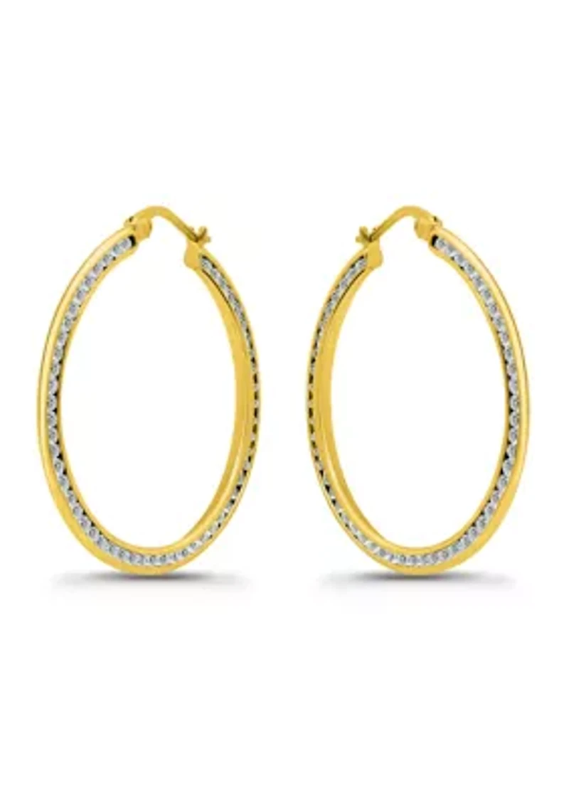 Sterling Silver Cubic Zirconia Channel Set Hoop Earrings