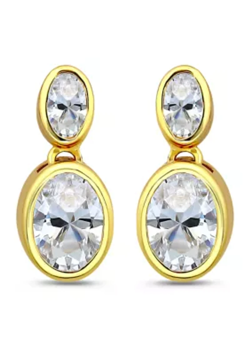 Sterling Silver Oval Cut Cubic Zirconia Bezel Drop Earrings