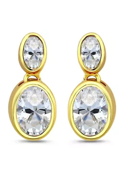 Sterling Silver Oval Cut Cubic Zirconia Bezel Drop Earrings