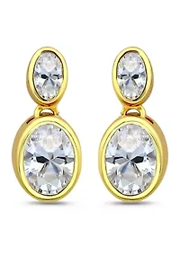 Sterling Silver Oval Cut Cubic Zirconia Bezel Drop Earrings