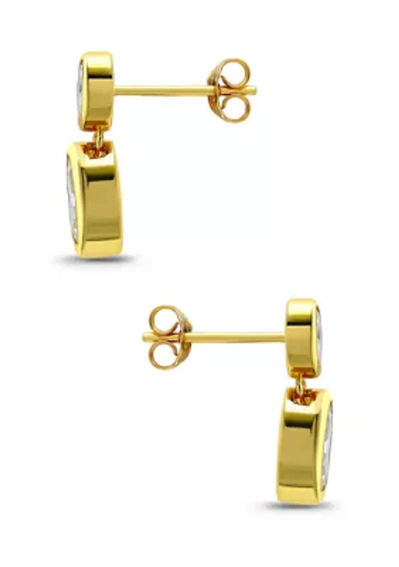 Sterling Silver Oval Cut Cubic Zirconia Bezel Drop Earrings