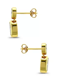 Sterling Silver Oval Cut Cubic Zirconia Bezel Drop Earrings