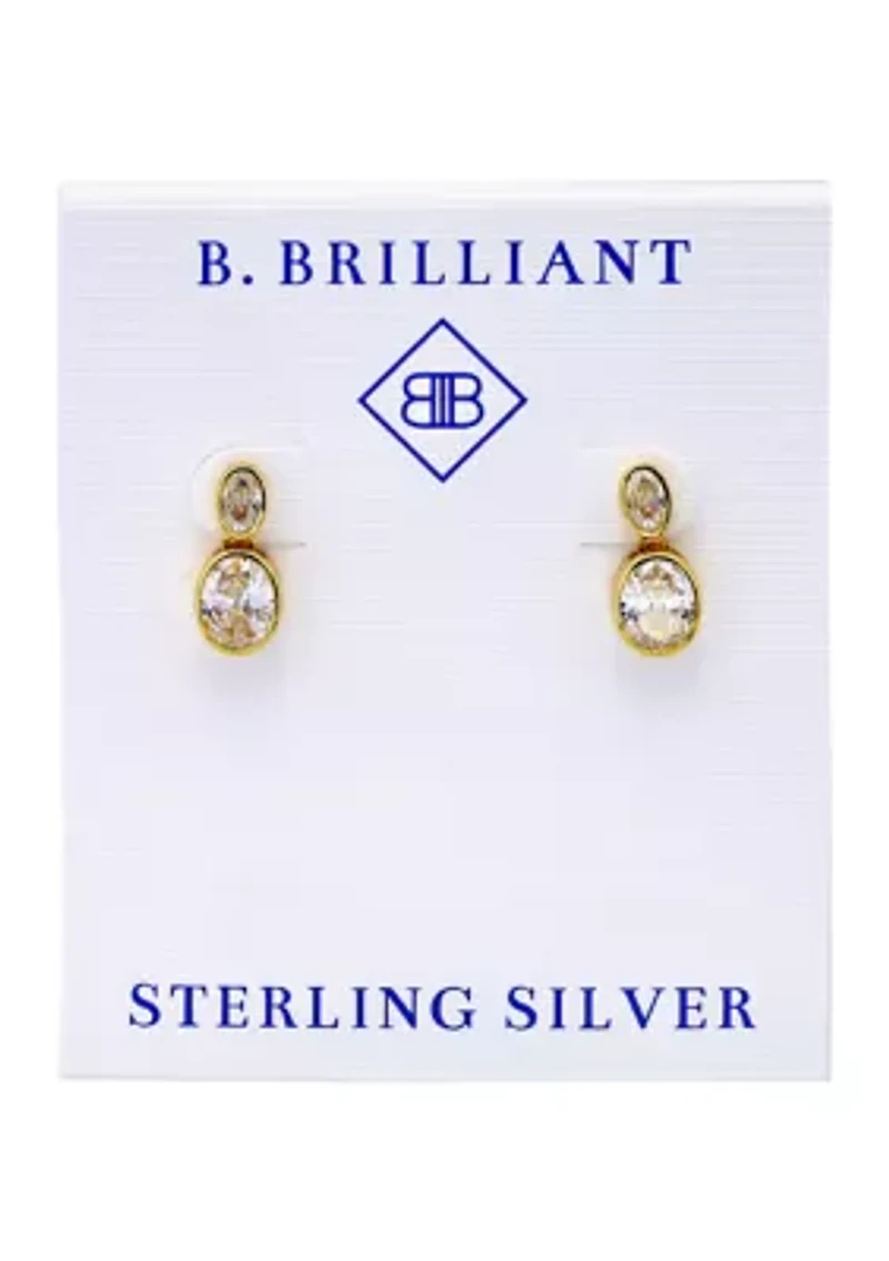 Sterling Silver Oval Cut Cubic Zirconia Bezel Drop Earrings