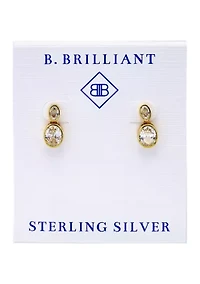 Sterling Silver Oval Cut Cubic Zirconia Bezel Drop Earrings