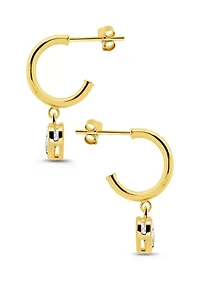 Sterling Silver Heart Cubic Zirconia Bezel Drop Charm Hoop Earrings