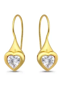 Sterling Silver Heart Shape Cubic Zirconia Bezel French Wire Drop Earrings