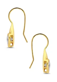 Sterling Silver Heart Shape Cubic Zirconia Bezel French Wire Drop Earrings
