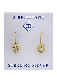 Sterling Silver Heart Shape Cubic Zirconia Bezel French Wire Drop Earrings