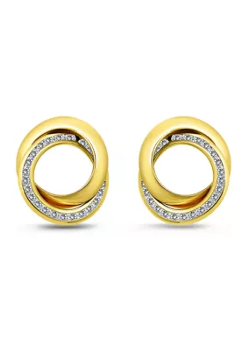 Sterling Silver Round Cubic Zirconia Interlocking Post Earrings