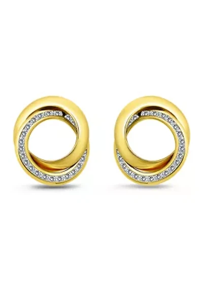 Sterling Silver Round Cubic Zirconia Interlocking Post Earrings