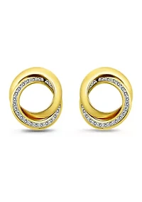Sterling Silver Round Cubic Zirconia Interlocking Post Earrings
