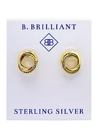 Sterling Silver Round Cubic Zirconia Interlocking Post Earrings