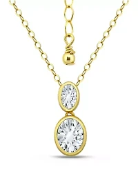 Sterling Silver Oval Cubic Zirconia Bezel Pendant Necklace