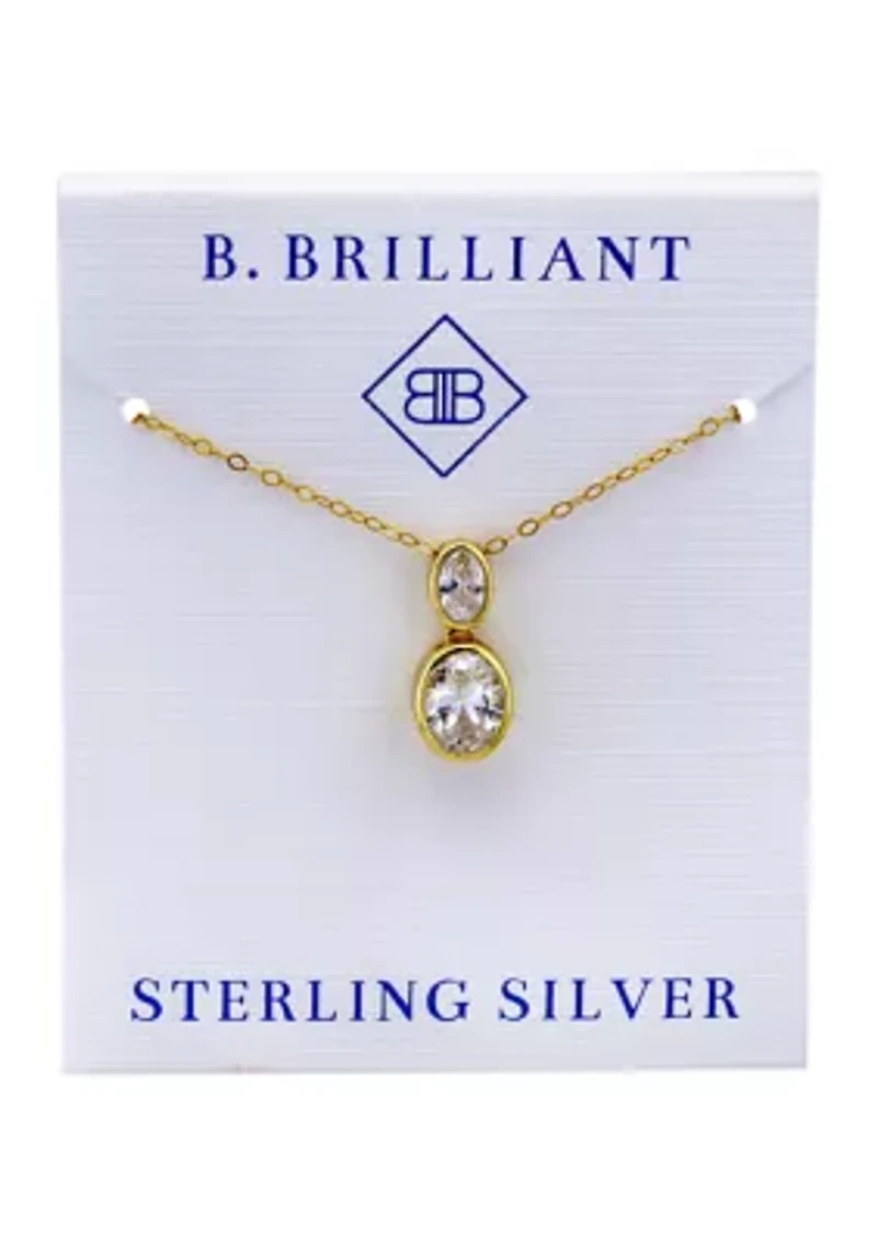 Sterling Silver Oval Cubic Zirconia Bezel Pendant Necklace