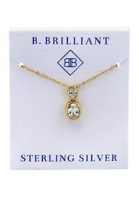 Sterling Silver Oval Cubic Zirconia Bezel Pendant Necklace