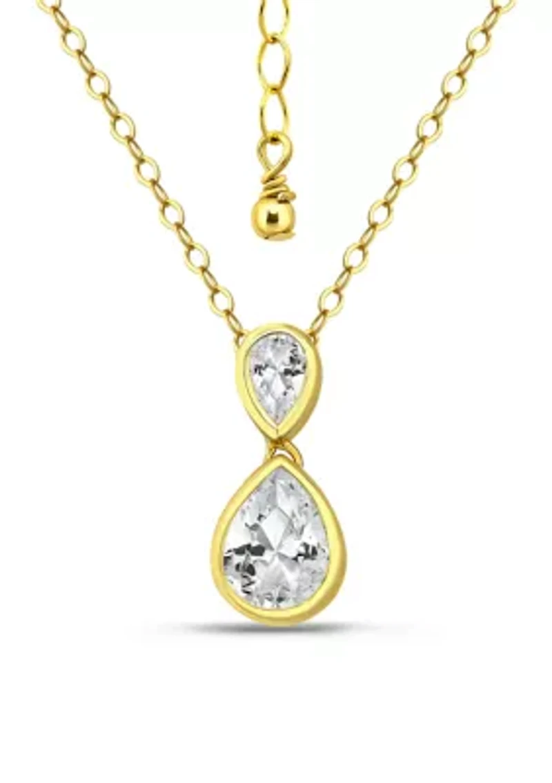 Sterling Silver Pear Cubic Zirconia Bezel Pendant Necklace