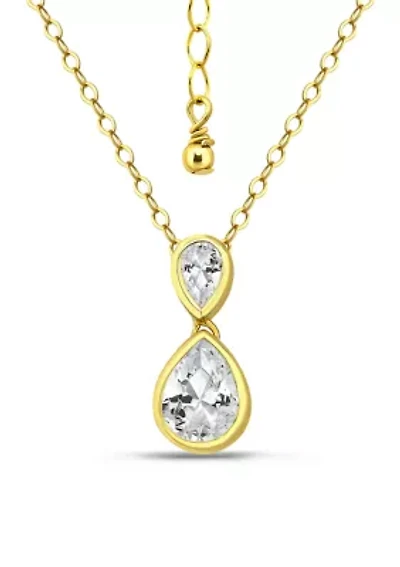 Sterling Silver Pear Cubic Zirconia Bezel Pendant Necklace