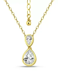 Sterling Silver Pear Cubic Zirconia Bezel Pendant Necklace