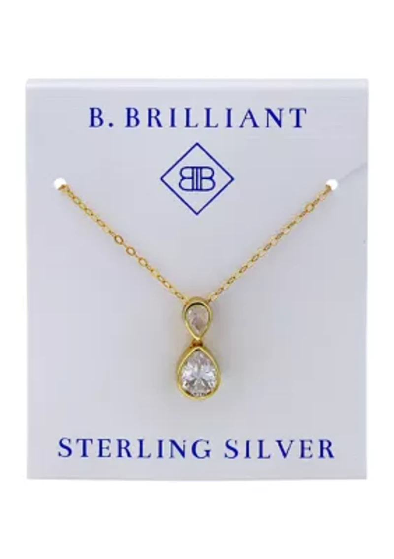 Sterling Silver Pear Cubic Zirconia Bezel Pendant Necklace