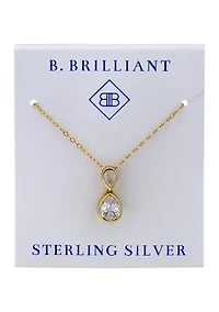 Sterling Silver Pear Cubic Zirconia Bezel Pendant Necklace