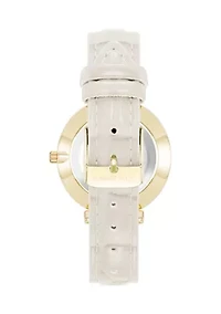 Contemporary White Faux Leather and Gold Tone Alloy Metal Watch