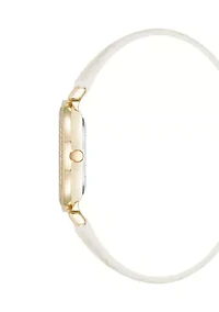 Contemporary White Faux Leather and Gold Tone Alloy Metal Watch