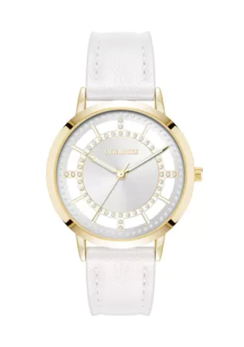 Modern White PU Leather and Gold-Tone Alloy Metal Watch