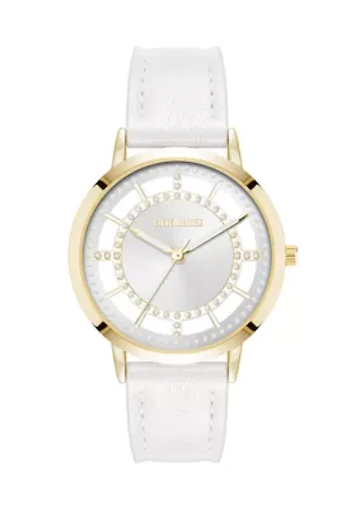 Modern White PU Leather and Gold-Tone Alloy Metal Watch