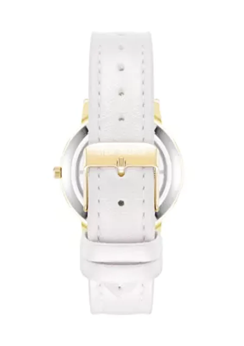 Modern White PU Leather and Gold-Tone Alloy Metal Watch