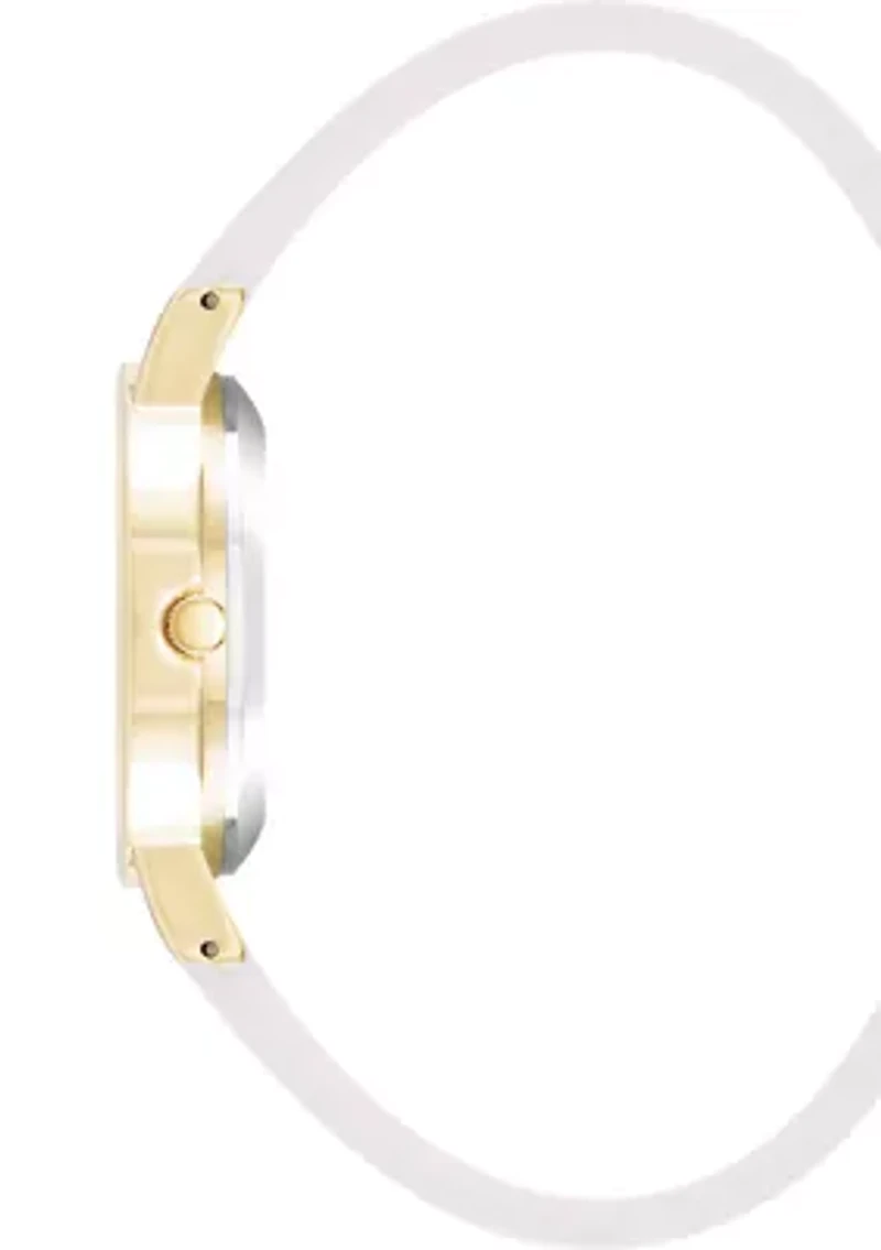 Modern White PU Leather and Gold-Tone Alloy Metal Watch
