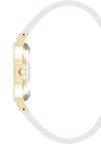 Modern White PU Leather and Gold-Tone Alloy Metal Watch