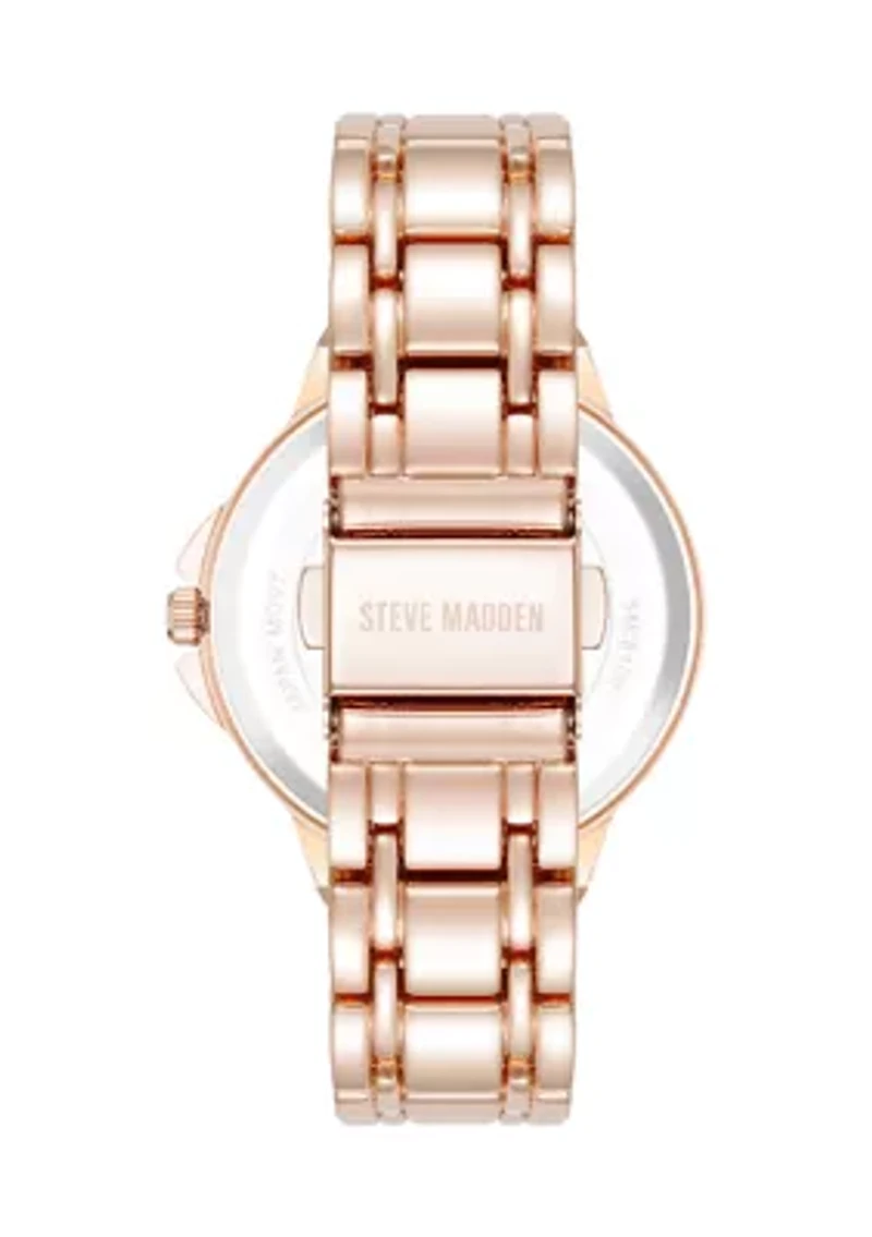 Charming Navy and Rose Gold-Tone Alloy Metal Bracelet Watch