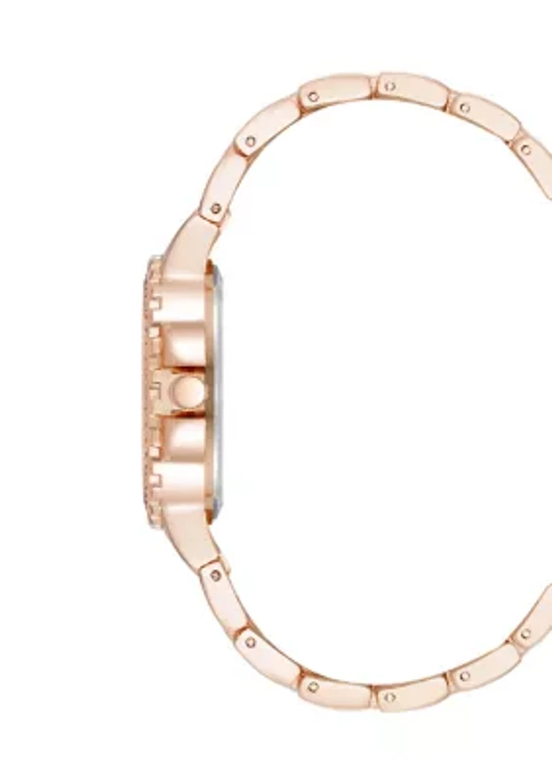 Charming Navy and Rose Gold-Tone Alloy Metal Bracelet Watch
