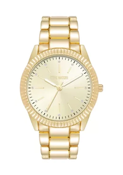 Coin Edge Gold Tone Alloy Metal Bracelet Watch