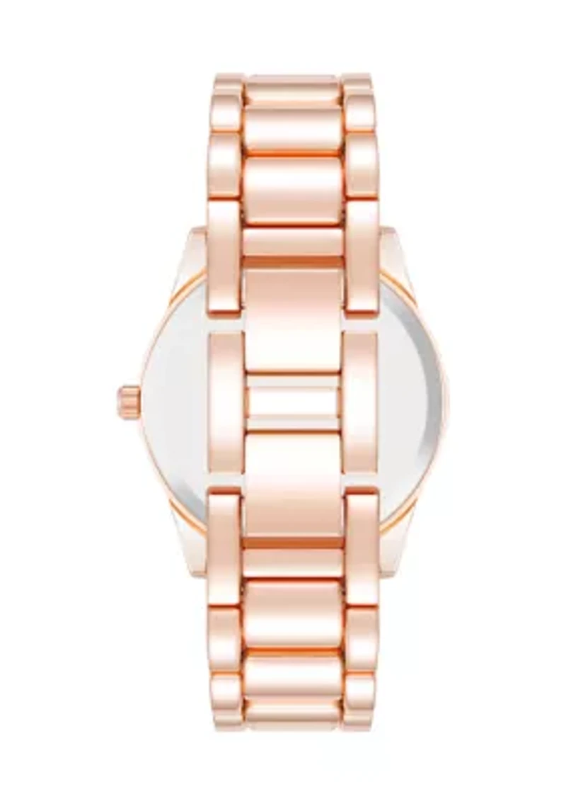 Coin Edge Hot Pink and Rose Gold Tone Alloy Metal Bracelet Watch