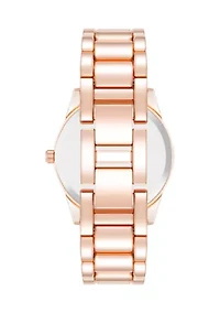 Coin Edge Hot Pink and Rose Gold Tone Alloy Metal Bracelet Watch