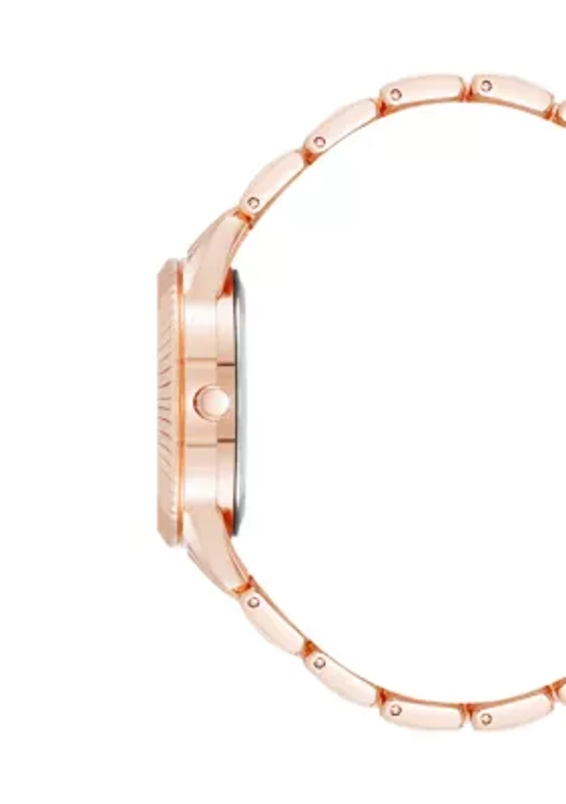 Coin Edge Hot Pink and Rose Gold Tone Alloy Metal Bracelet Watch