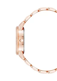 Coin Edge Hot Pink and Rose Gold Tone Alloy Metal Bracelet Watch