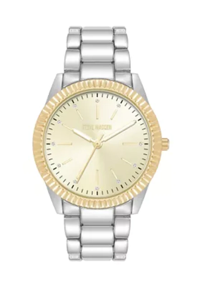 Coin Edge Silver Tone and Gold Tone Alloy Metal Bracelet Watch