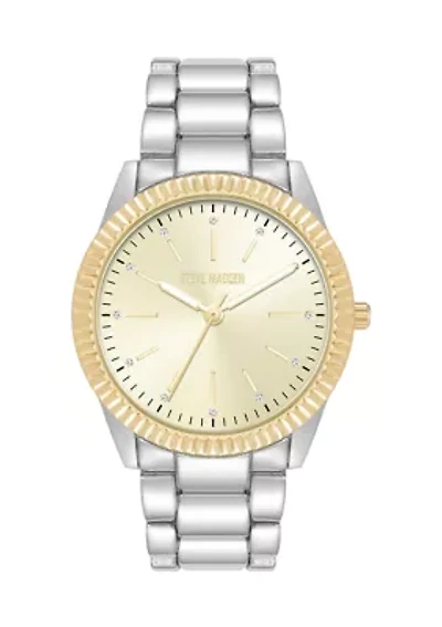 Coin Edge Silver Tone and Gold Tone Alloy Metal Bracelet Watch