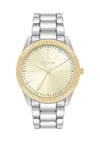 Coin Edge Silver Tone and Gold Tone Alloy Metal Bracelet Watch