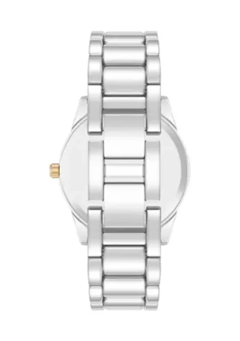 Coin Edge Silver Tone and Gold Tone Alloy Metal Bracelet Watch