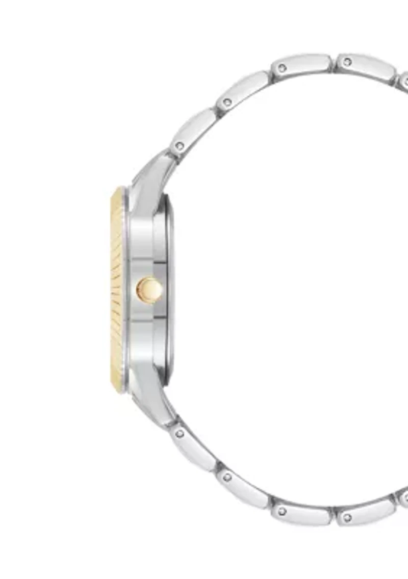 Coin Edge Silver Tone and Gold Tone Alloy Metal Bracelet Watch