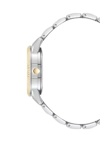 Coin Edge Silver Tone and Gold Tone Alloy Metal Bracelet Watch
