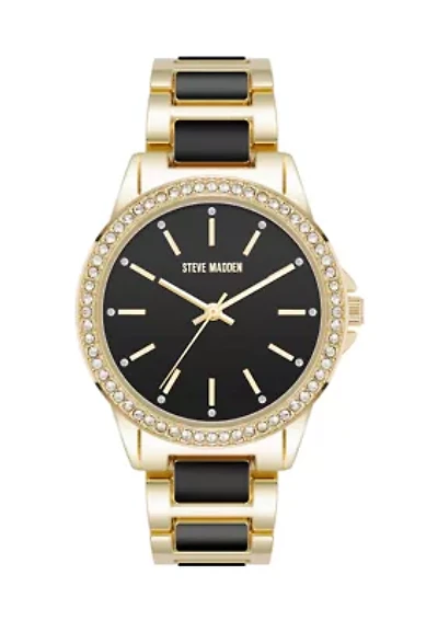 Signature Black Enamel and Gold-Tone Alloy Metal Bracelet Watch