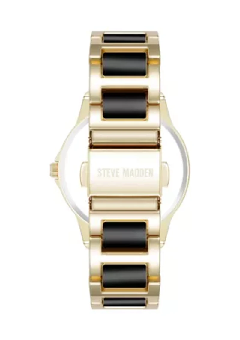 Signature Black Enamel and Gold-Tone Alloy Metal Bracelet Watch