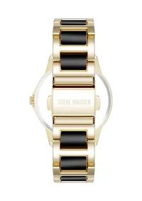 Signature Black Enamel and Gold-Tone Alloy Metal Bracelet Watch