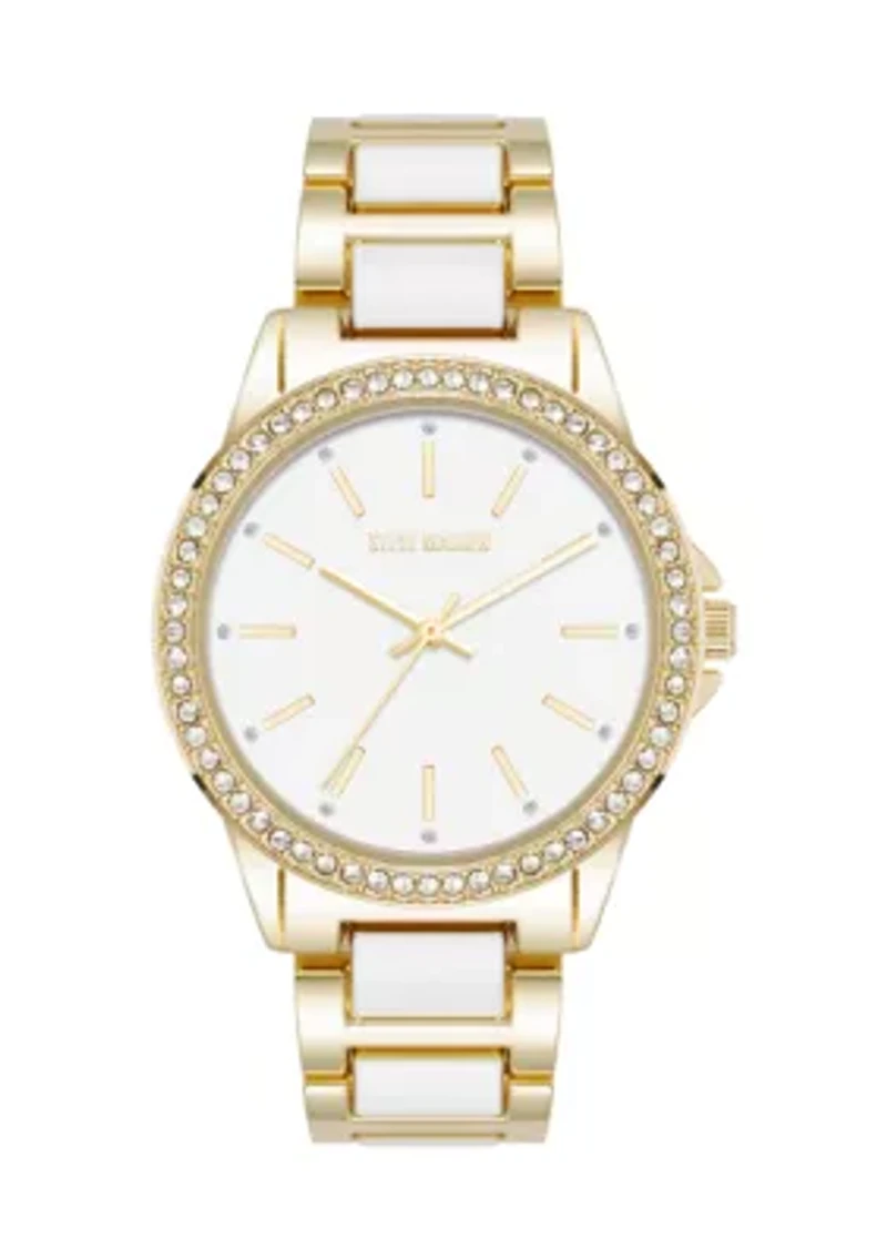 Signature White Enamel and Gold Tone Alloy Metal Bracelet Watch