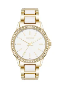 Signature White Enamel and Gold Tone Alloy Metal Bracelet Watch