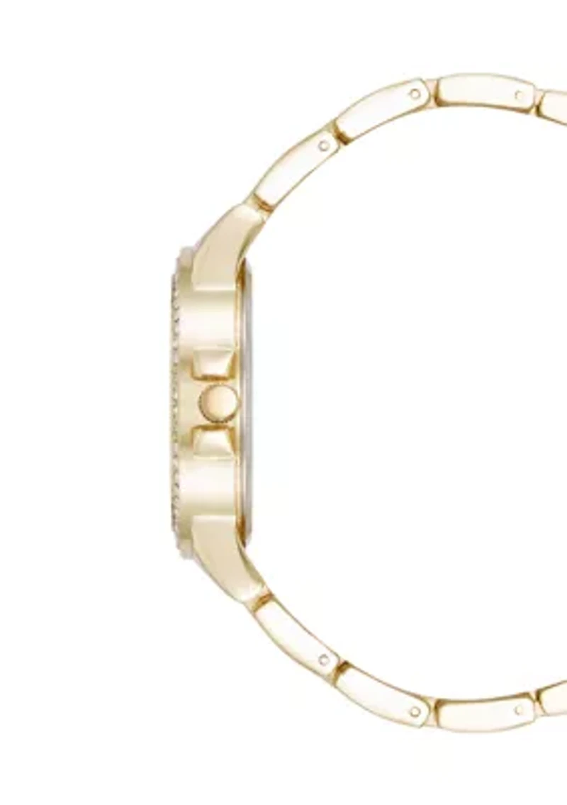 Signature White Enamel and Gold Tone Alloy Metal Bracelet Watch